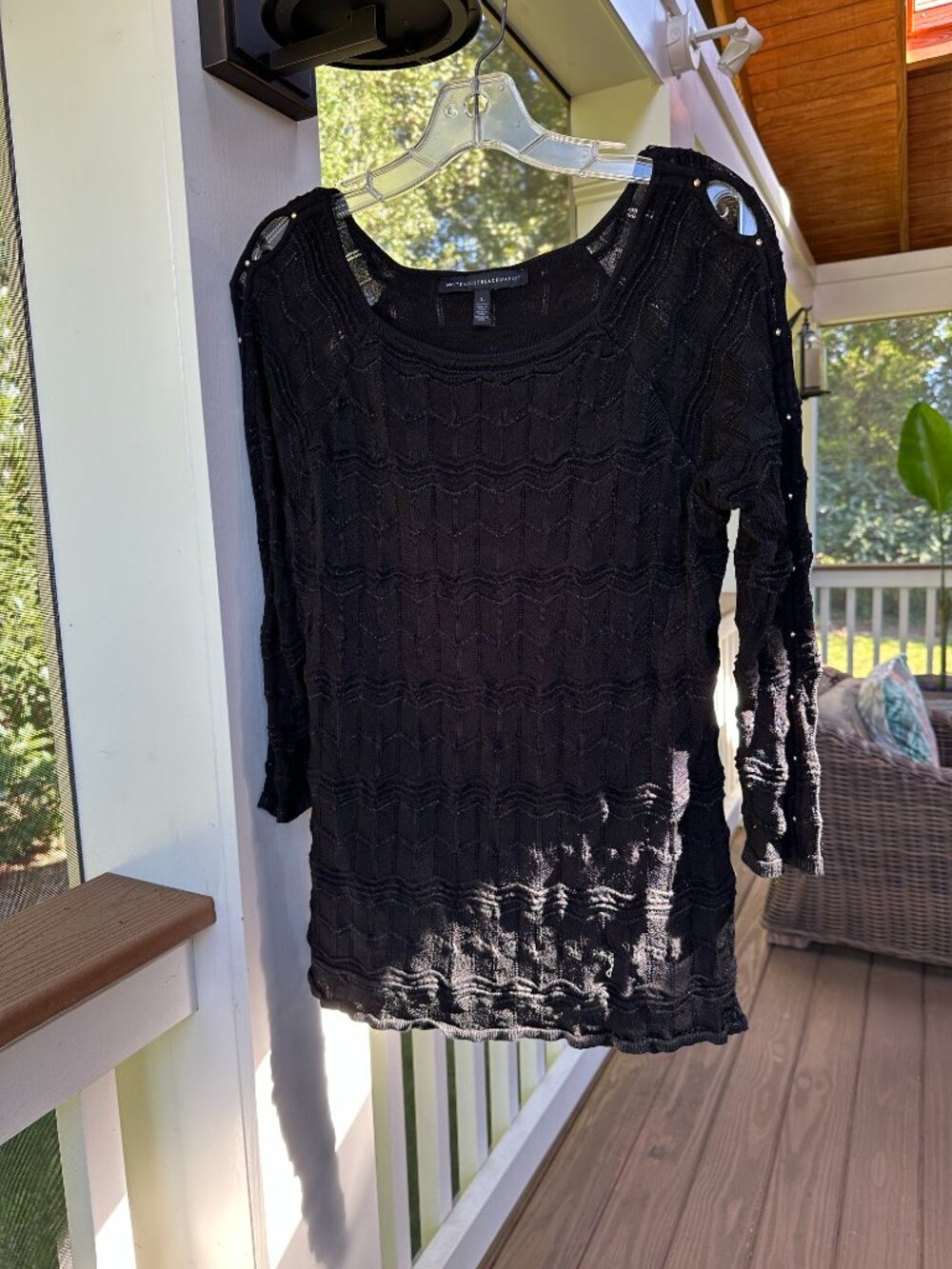 White House Black Market Pullover Knit Sweater Studded Peek-A-Boo Sleeves Size L - Picture 4 of 8